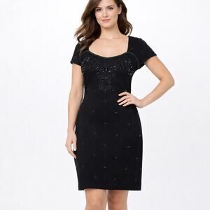 Vintage Size S Carole Little Black Knit Sweater Dress Beaded Wool Blend Evening